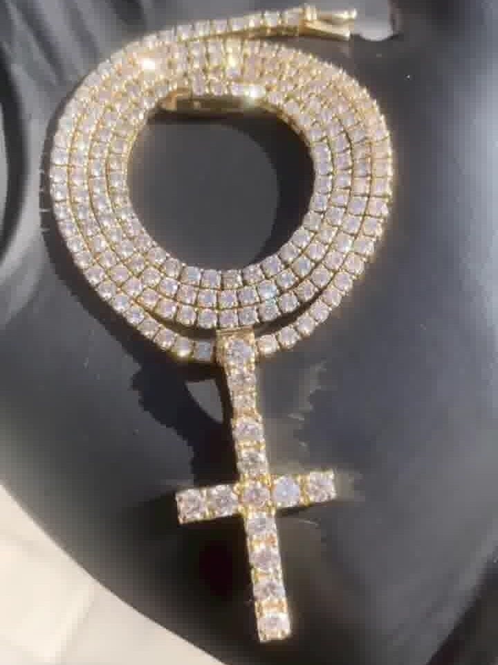 Full Iced Out 3mm Tennis Chain With VVS Moissanite Cross Charm
