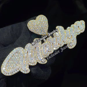 Colgante de hip hop con letra baguette personalizada, colgante con dije, colgante de moissanita con nombre de hip hop para hombre, joyería de hip hop Ice Out, plata de ley 925