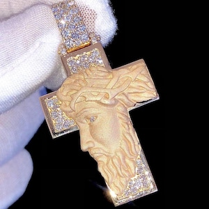 Custom VVS Moissanite Jesus Cross Pendant, Iced out VVS Cross Pendant, Custom Hip Hop Jesus Charm, 925 Silver, Birthday Gift For Him