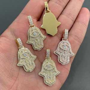 Colgante de mano de Hamza con moissanita redonda y hielo para hombre, collar con dije de Hamza con diamante VVS, colgante VVS personalizado de plata de ley 925 para regalo de mamá.