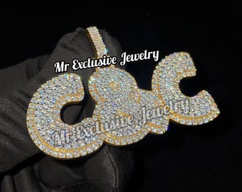 Round VVS1 Moissanite Letter Pendant, Iced Out Hip Hop Pendants, Custom Moissanite Charm Pendant, Christmas Gift Pendant