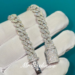 14mm Ice Out Cuban Link Bracelet, VVS Moissanite Diamond Cuban