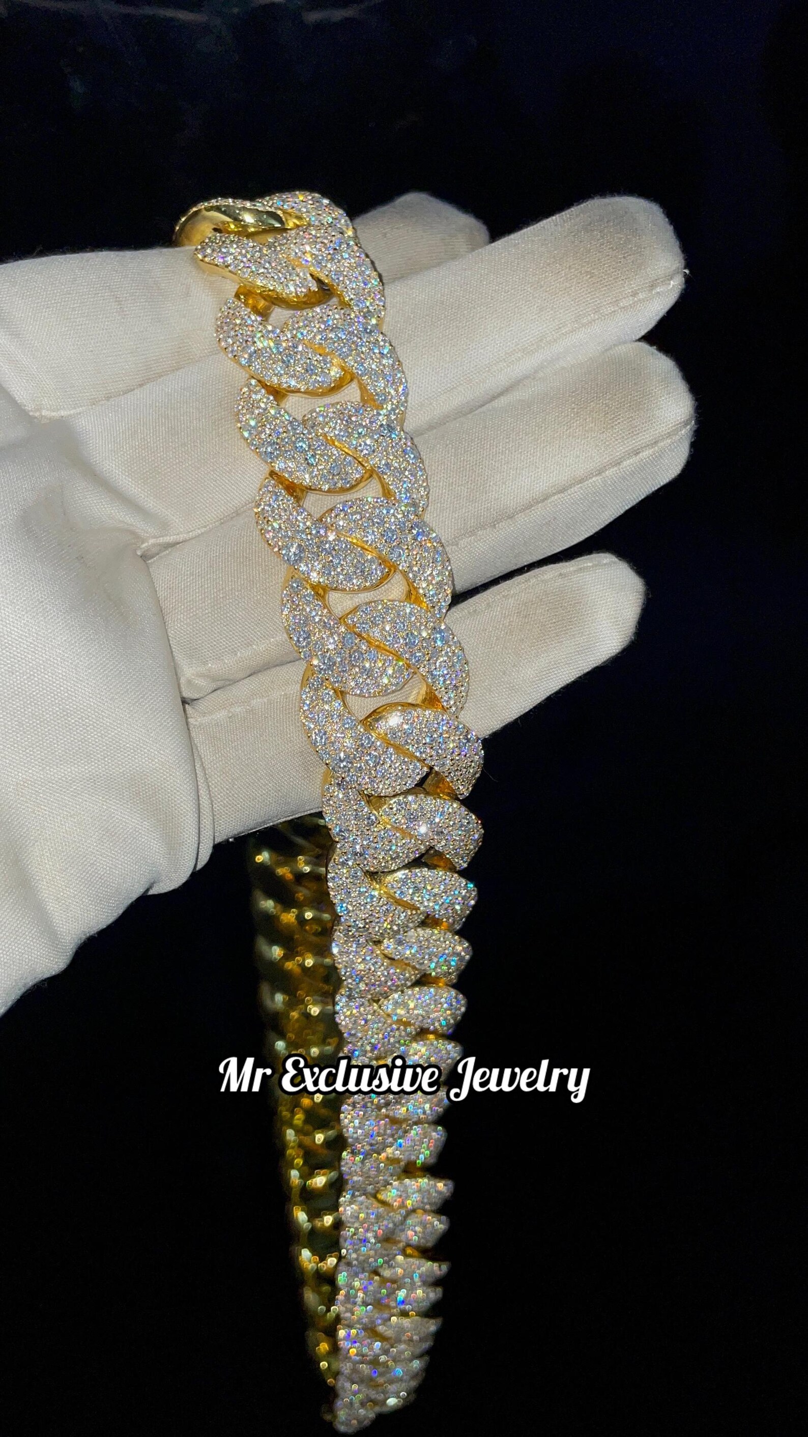 22mm Ice Out VVS1 Moissanite Diamond Cuban Link Chain Men's Bustdown ...