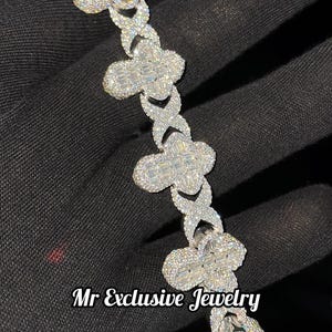 Bransoletka Fully Iced out Cross, Bransoletka VVS Moissanite Diamond, Bransoletka z ogniwami ze srebra próby 925 dla mężczyzn, Hip Hop Jewelry Christmas Gift