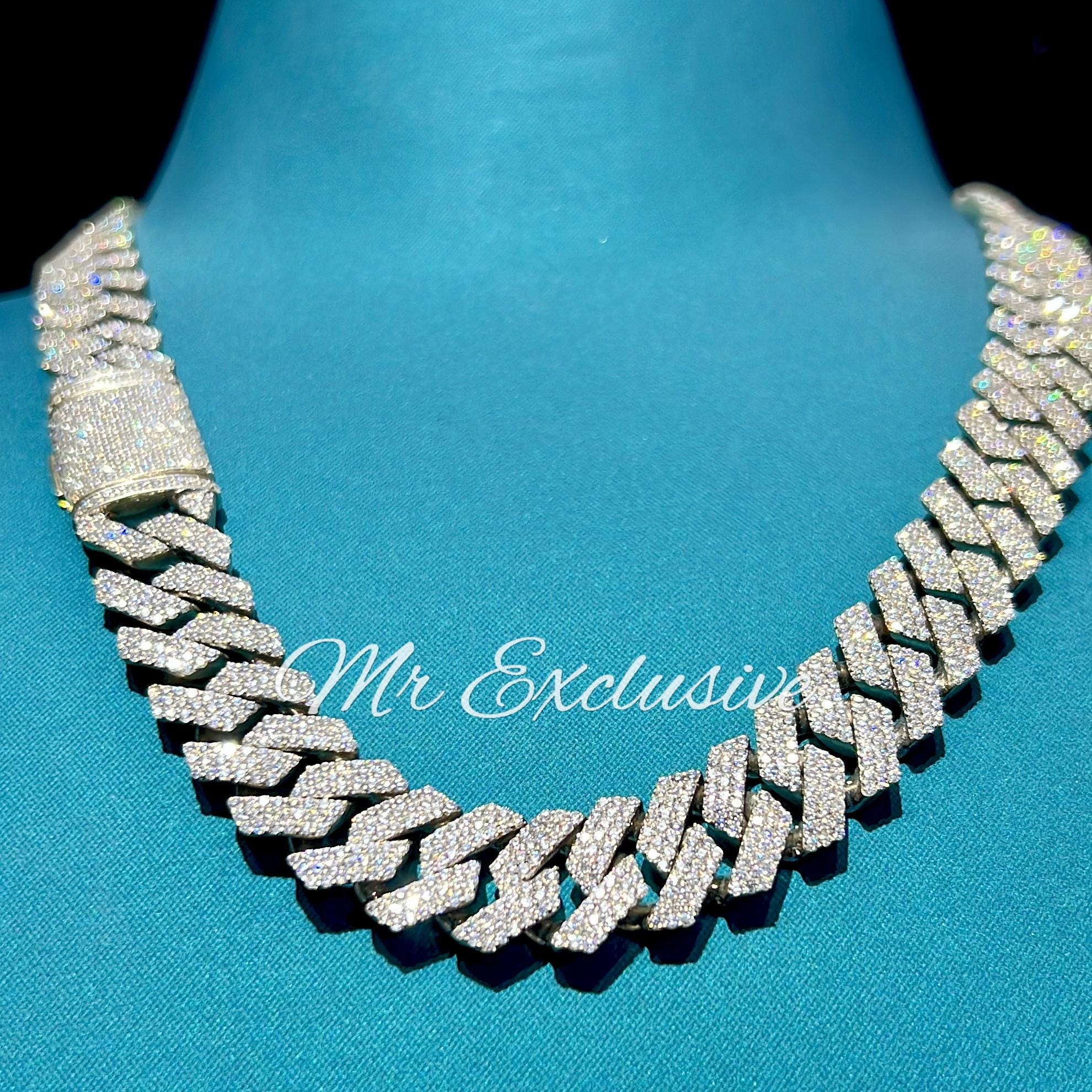 14mm Real VVS Moissanite Cuban Link Chain 925 Silver Fully Iced