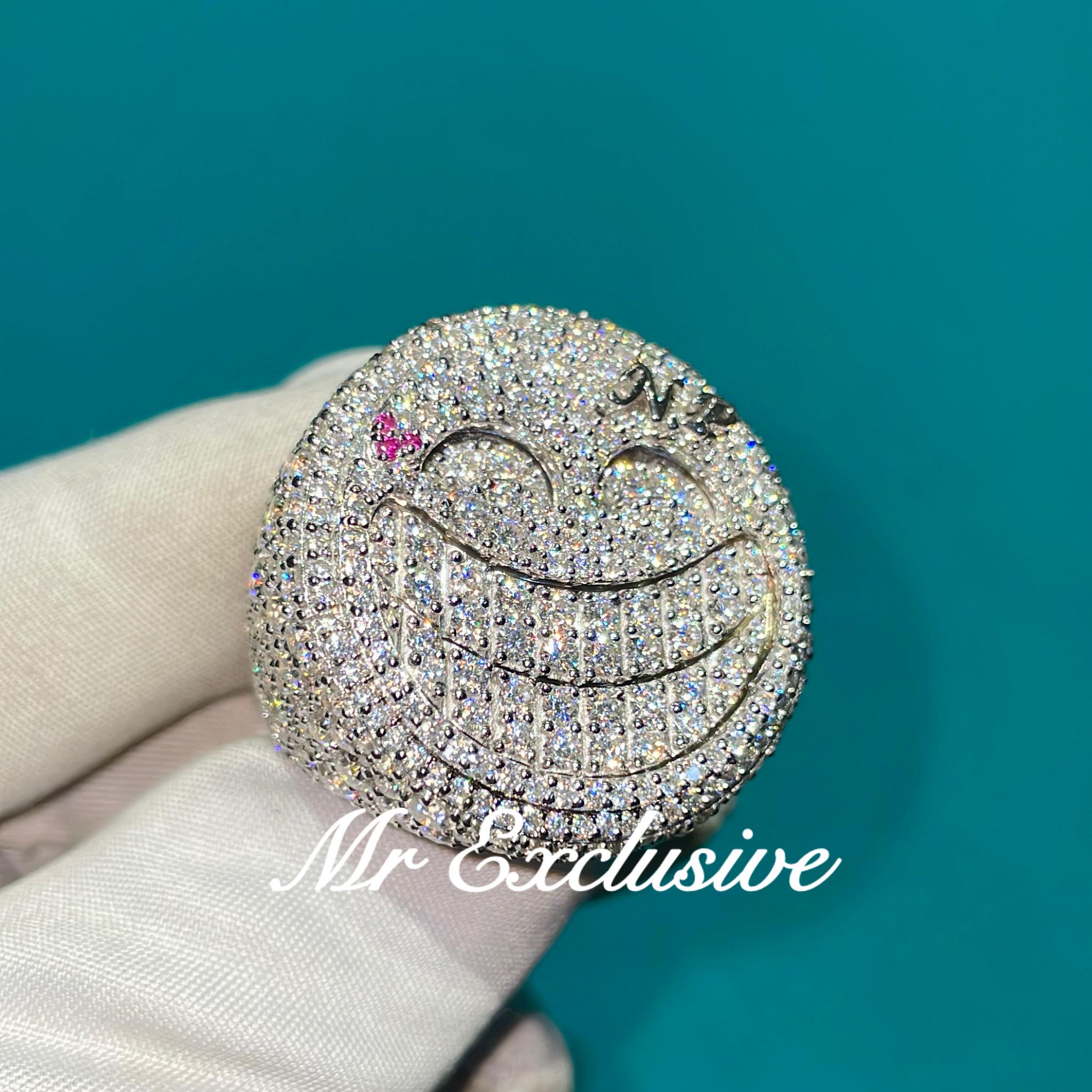 10K Gold Customize Smiley Men's Pinky Ring VVS Lab Diamond Iced