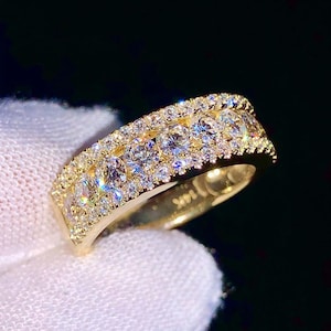 Solid 14K Yellow Gold Lab Grown Diamond Wedding Band For Women Anniversary Gift, Engagement Ring, Women 18K Gold Ring, Pass Diamond Tester