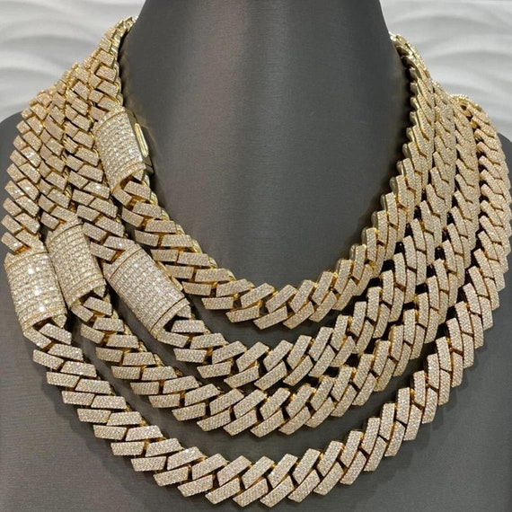 14mm Men Iced Out VVS Chain Real VVS Diamond Curb Cuban Bracelet