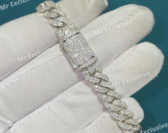 8mm Ice Out Cuban Link Bracelet, VVS Moissanite Diamond Cuban Link Bracelet, Hip Hop Miami Cuban Bracelet, Men VVS Diamond Cuban Bracelet