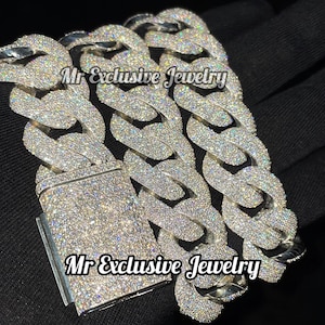 Cadena de eslabones cubanos de 22 mm con diamantes de moissanita VVS1 para hombre, cadena cubana Miami Bustdown, collar de eslabones cubanos de plata maciza 925 para regalo unisex