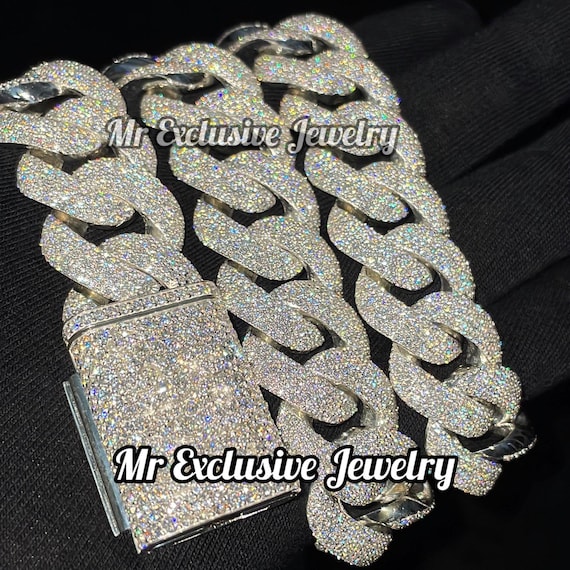 22mm Ice Out VVS1 Moissanite Diamond Cuban Link Chain Men's