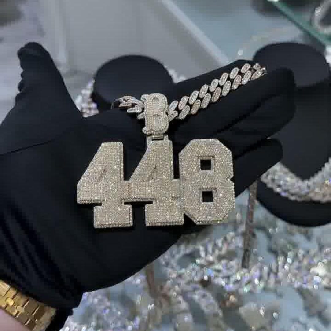 Custom Number Pendant “448”, 9.52ct Lab Grown Diamond Charm, 925