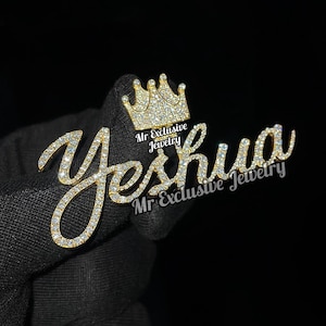Collar con dije de letra con nombre pavé de 4,34 quilates, colgante con nombre delicado para mujer, colgante de hip hop con forma de corona personalizada para regalo del día de San Valentín, probador aprobado