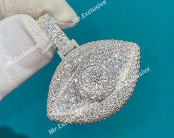 Real VVS Lab Diamond Evil Eye Pendant Men's Iced Out Religious Eye