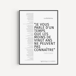 Affiche minimaliste "La Bohème" - Charles Aznavour, Citation intemporelle