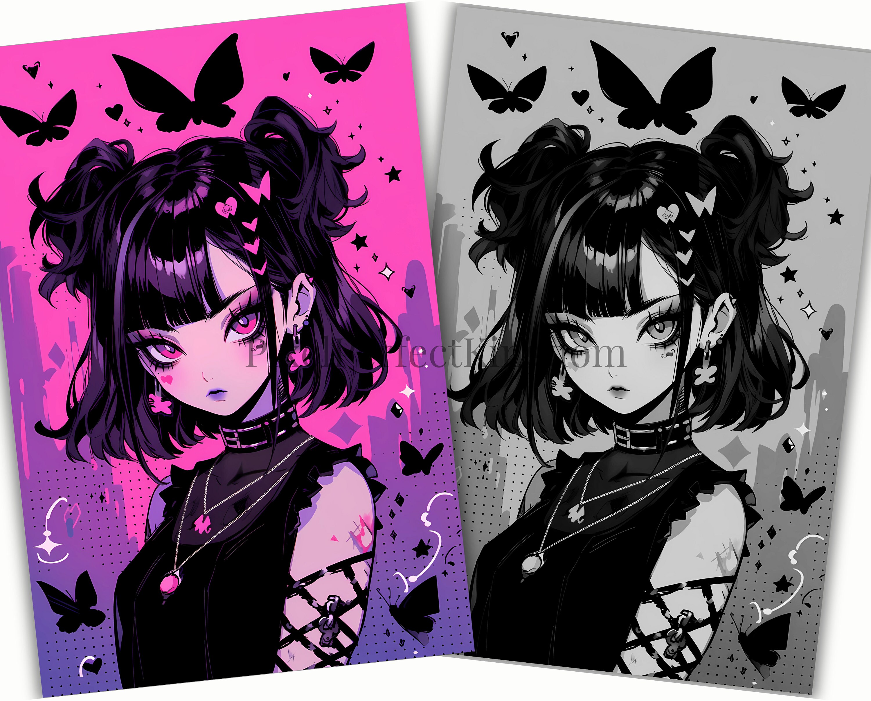 Anime Goth Girls Coloring Book 75 Page Manga Fantasy Greyscale - Etsy