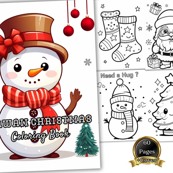 60 Kawaii Christmas Coloring Book Pages, Cute Coloring, Kawaii Gifts, Cute Kawaii, Kawaii Anime, Kawaii Coloring, Santa Digital Download PDF