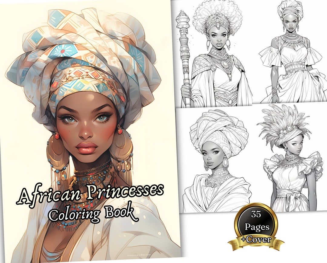 35 African Princesses Digital Coloring Book, Black Girls Colouring ...
