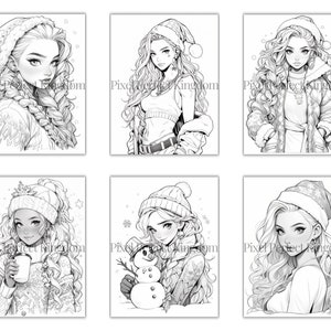 100 Anime Christmas Girls Coloring Book Page Manga Fantasy Coloring ...