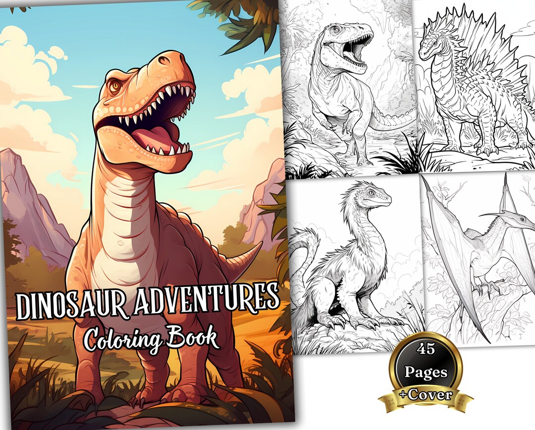 45 Dinosaur Adventures Coloring Pages, Dinosaur Pictures PDF Print for ...