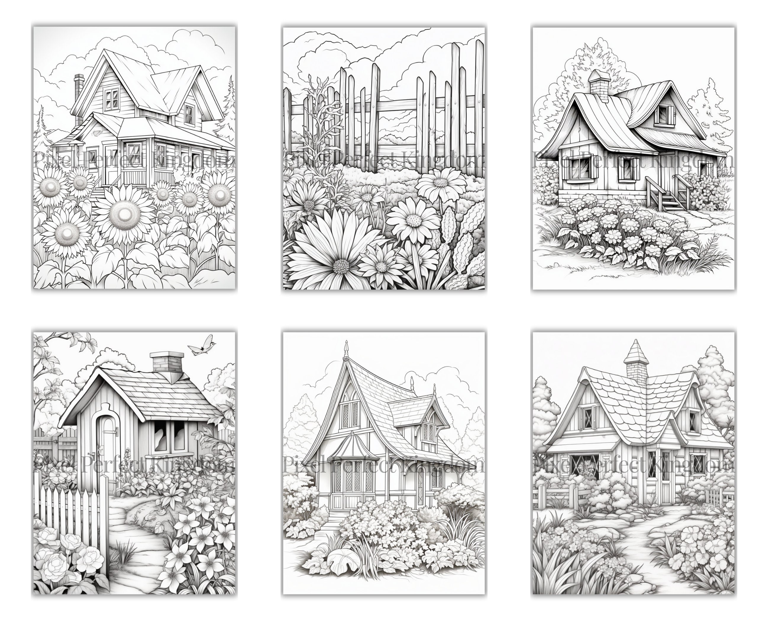 40 Printable Floral Cottage House Coloring Pages Flower - Etsy