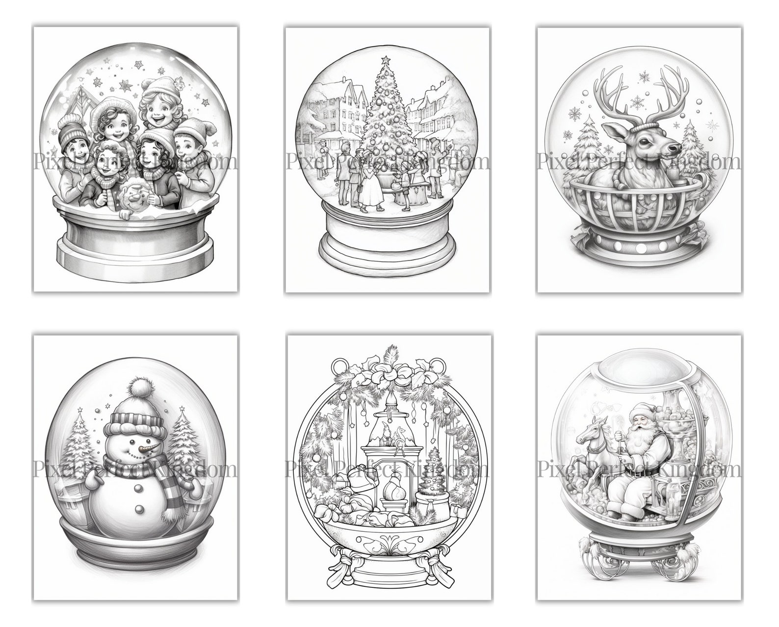 40 Christmas Snow Globes Coloring Page Book, Adults Kids Instant