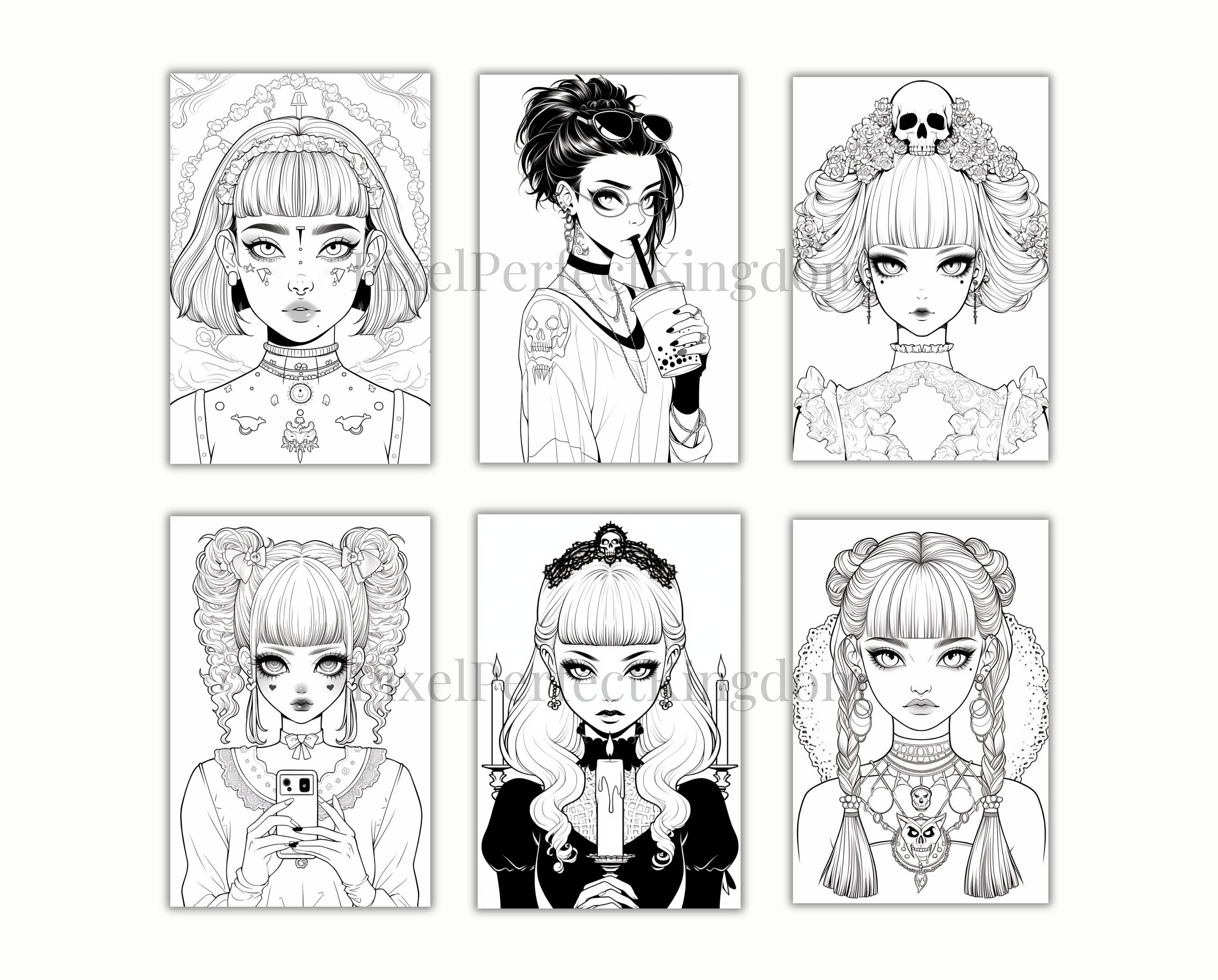 Anime Goth Girls Coloring Book 75 Page Manga Fantasy Greyscale - Etsy