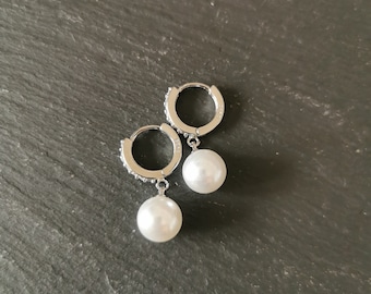 Silver Pearl Earrings, Silver 925 Sterling, Drop Earrings, Drop Pearl Earrings, Wedding Earrings