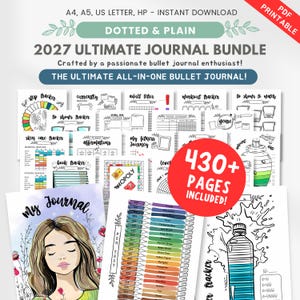 2027 Printable Journal Bundle – 430+ Digital Planner Insert: Habit, Finance, Fitness, Meal, Reading, Mood Trackers | A4 & A5 (PDF Download)