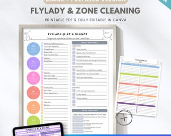 Editable Flylady cleaning planner + zone cleaning, Flylady control journal, Flylady system at a glance, printable cleaning schedule