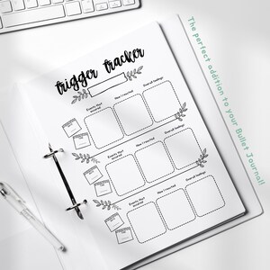 Trigger tracker, trigger processing, anxiety worksheet, self reflection journal page, therapy worksheet, PTSD tracker, editable template image 2