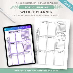 Undatierte Wochenplaner-Einlage, Woche auf einen Blick, Wochenkalender, druckbare Wochenübersicht, bearbeitbare Vorlage