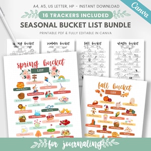 Seasonal bucket list bundle printable, fall bucket list, summer bucket list, spring bucket list, winter bucket list, editable templates