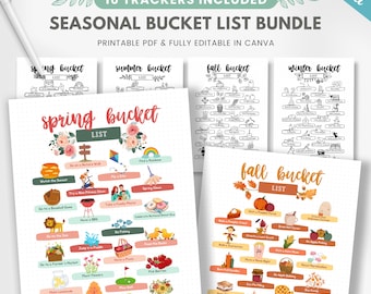 Seasonal bucket list bundle printable, fall bucket list, summer bucket list, spring bucket list, winter bucket list, editable templates