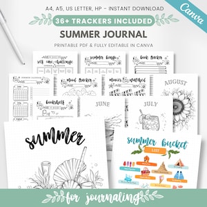 Sommer Journal Seiten Bundle, Sommer Bucket List, druckbarer Sommerplaner, Sommer Journal Seite, Sommeraktivitäten, bearbeitbare Journal Vorlage