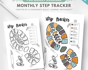 Monthly step tracker, daily step counter, printable walking tracker, step log, health tracker journal page, editable dot journal template