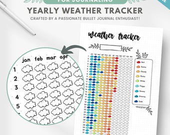Yearly weather tracker, annual weather log, weather tracker planner insert, journal yearly tracker, weather trends, editable template