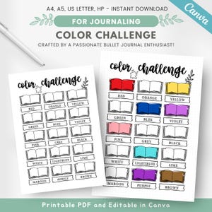 Color reading challenge, read the rainbow book challenge, PRINTABLE & EDITABLE reading journal insert, reading tracker, journal template