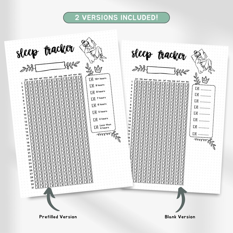 Yearly Sleep Tracker, Printable Sleep Log Journal Page, Monitor Sleep ...