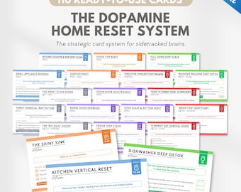 ADHS-Reinigungskarten, Visuelle Routinen für überlastete Gehirne, Dopamin-Reset-System für zu Hause – Druckbares PDF & bearbeitbare Canva-Version