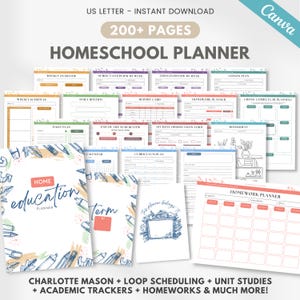 Editable homeschool planner 2025-2026, Printable teacher planner, Charlotte mason planner / multiple student, loop schdule, unit study