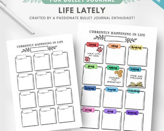 Vorgefertigte Journalseite, aktuell im Leben passiert, monatliches Leben Update, Highlights des Monats, bearbeitbare bujo Vorlage