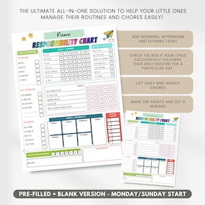 Editable ADHD Chore Chart for Kids, Printable Responsibility Chart ...