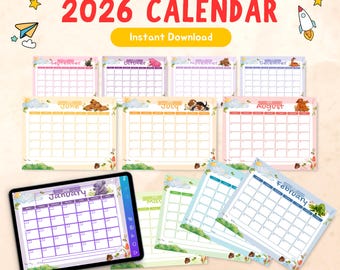 2026 kids calendar, PRINTABLE & EDITABLE school calendar, classroom wall calendar, family organization, editable monthly calendar