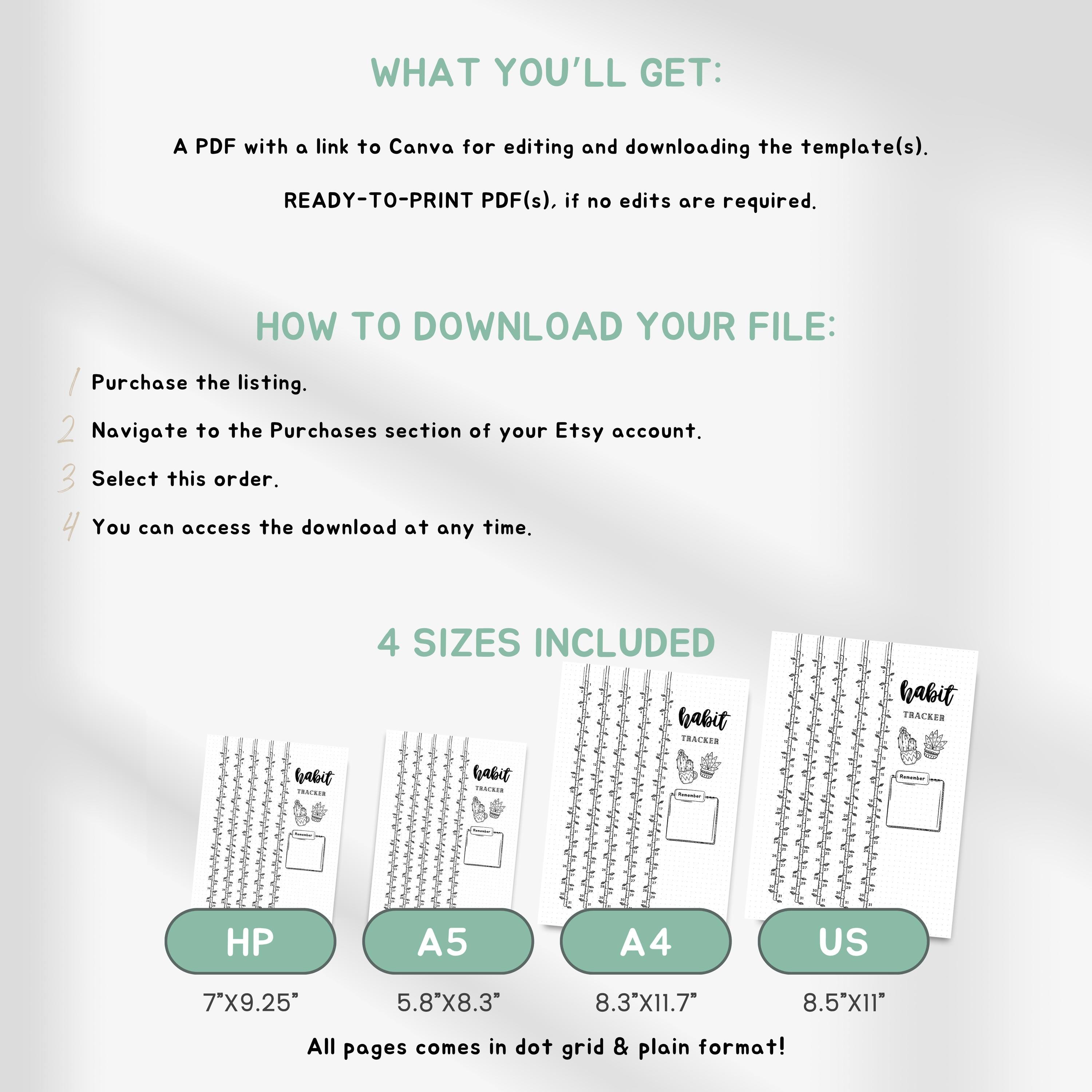 Printable Bamboo Monthly Habit Tracker, 30 Days Habit Challenge, Daily ...