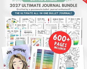 2027 Printable Journal Bundle – 600+ Digital Planner Insert: Habit, Finance, Fitness, Meal, Reading, Mood Trackers | A4 & A5 (PDF Download)