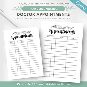 Può includere: Un modello di tracciamento degli appuntamenti medici stampabile con un design floreale. Il tracker ha colonne per la data, l'ora, il medico e le note.