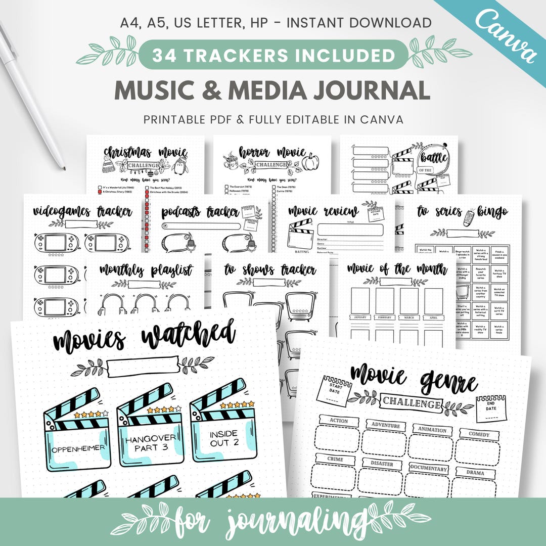 Soundtrack Jourcal Example Movie and Music Journal Bundle, Entertainment Journal, PRINTABLE ...