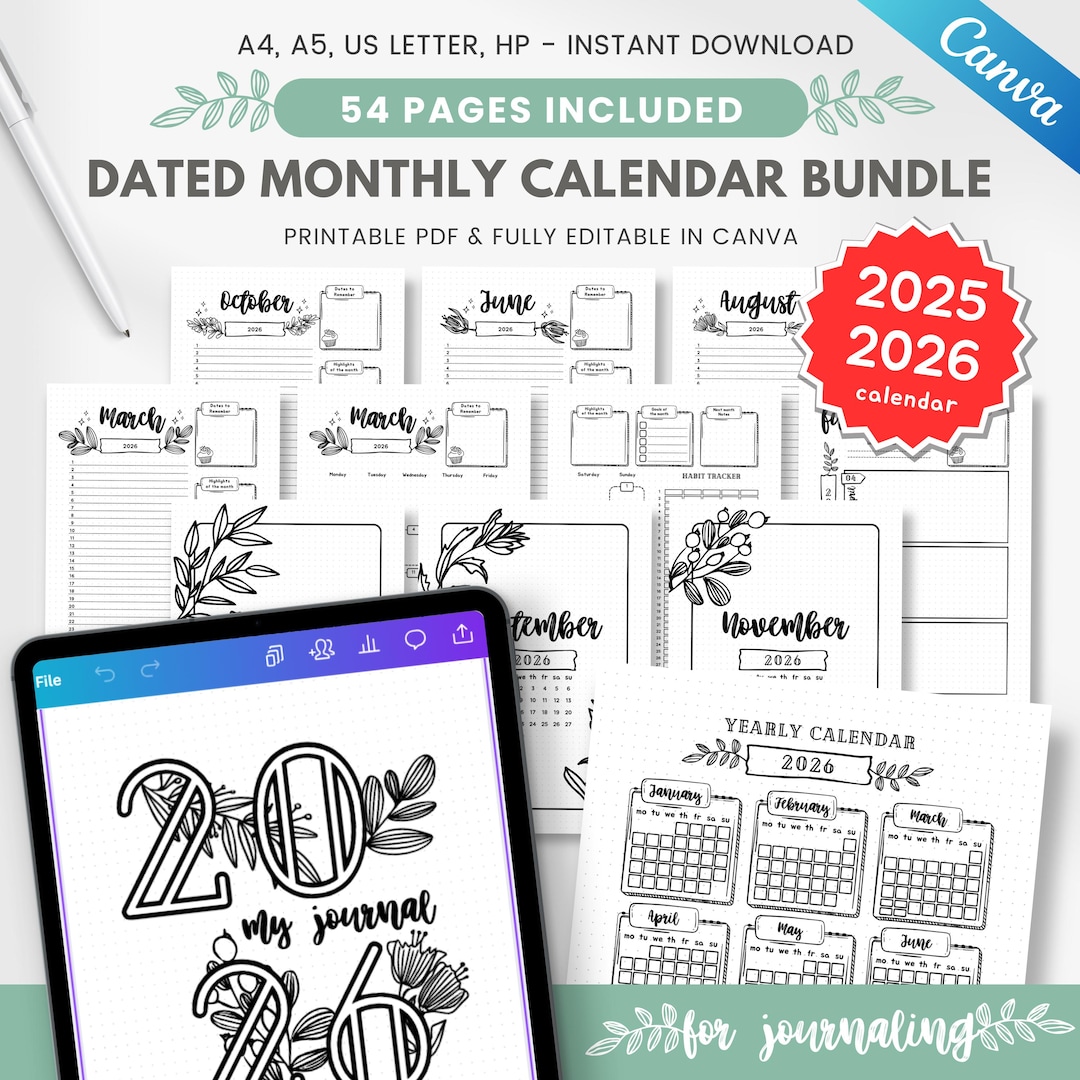 2026 Kalender Bundle für Bullet Journal, 2026 Monatsplaner, 2026 ...