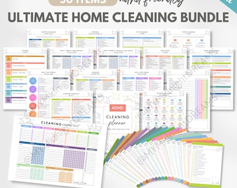 Editable ADHD cleaning planner bundle - cleaning checklist, cleaning schedule, Fly Lady, cleaning card, chore chart, declutter (Canva & PDF)